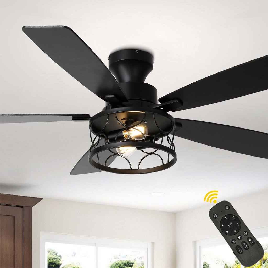 Bella Depot 52" Black Low Profile Ceiling Fan with Light and Remote Control