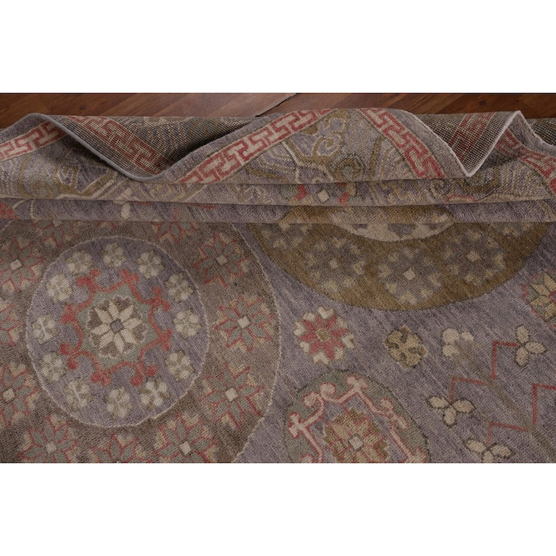 Vegetable Dye Gray Oushak Turkish Area Rug Handmade Floral Wool Carpet - 8'4"x 9'11"