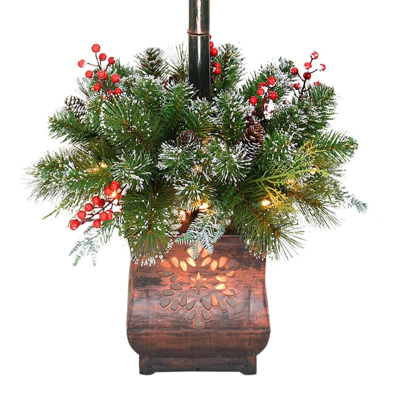 Lighted Christmas Lamp Post with Pine Cone Decoration - 4'