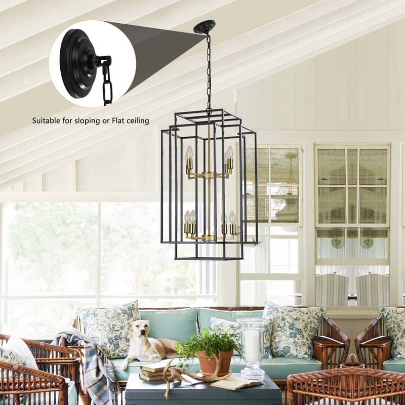 18-Inch Industrial Pendant Light – 8-Light Geometric Design, Adjustable Hanging Fixture (Bulbs Not Included).