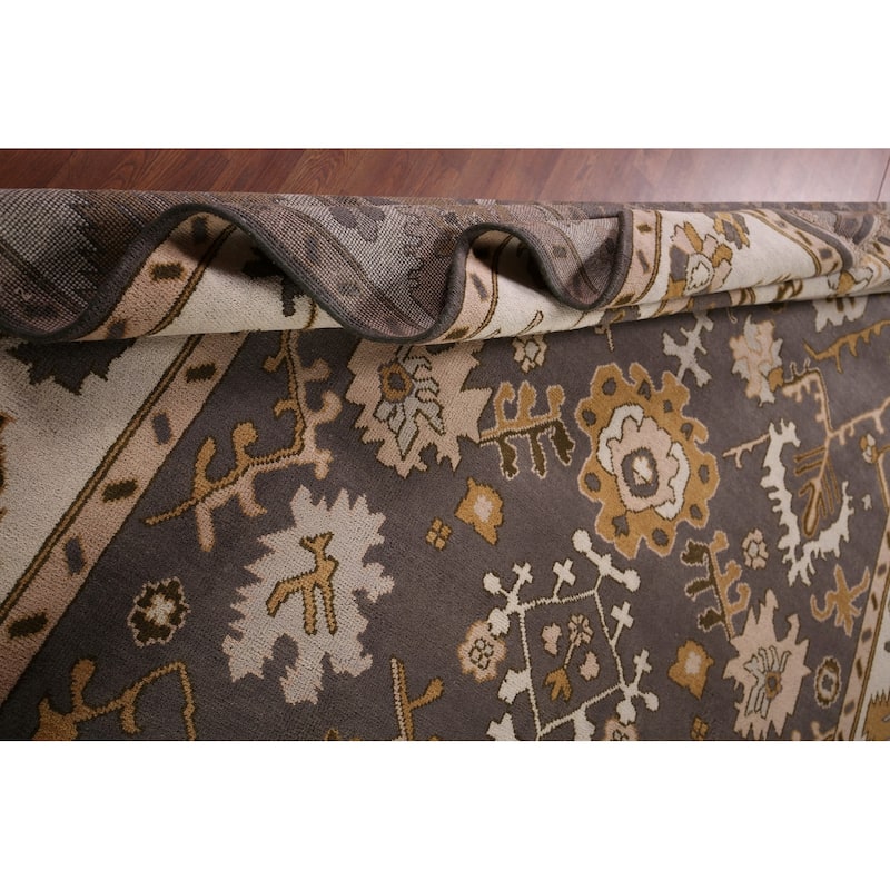 Dark Gray & Ivory Oushak Oriental Area Rug Hand-Knotted Wool Carpet - 9'2" x 11'7"