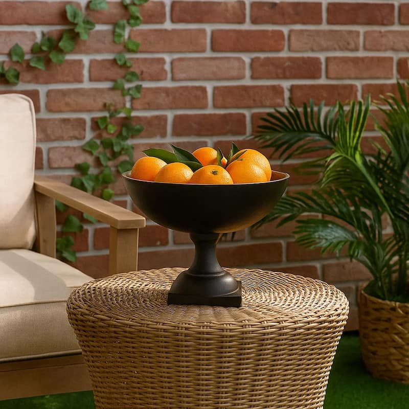 10 Inch Vintage Style Accent Bowl, Gold, Antique Black, Pedestal Stand