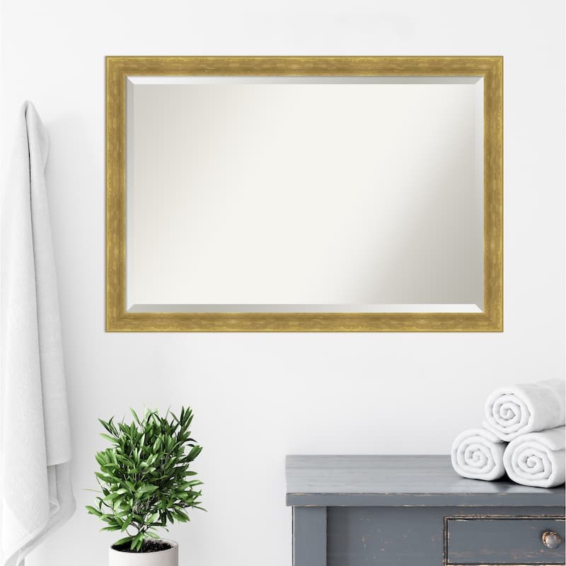 Angled Beveled Wood Framed Bathroom Vanity Wall Mirror