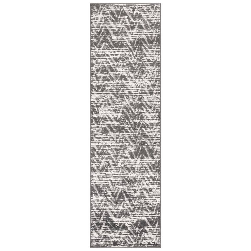 SAFAVIEH Cottage Eibhlis Chevron Waterproof Patio Backyard Rug - 2'3" x 8' Runner - Grey