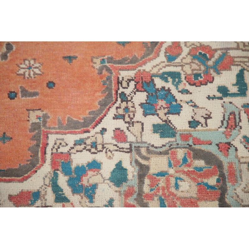 Hand Knotted Oriental 100% Wool Carpet Traditional Floral Oranges & Rust Tabriz Area Rug - 9' 3'' X 6' 8''