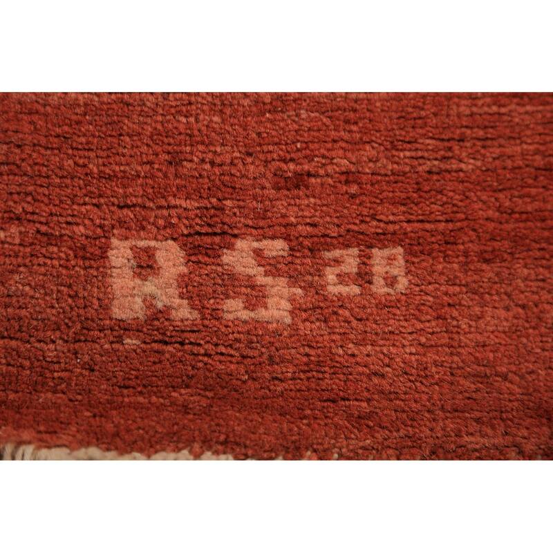 Stripe Orange Gabbeh Modern Rug Handmade Wool Carpet - 3'5" x 4'10"