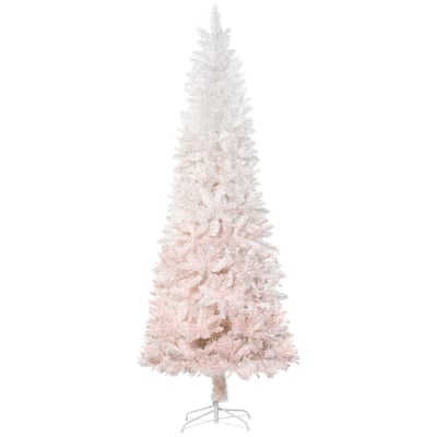 6ft/7ft Unlit Pencil Christmas Tree with White and Pink Gradient, Slim Design for Small Spaces