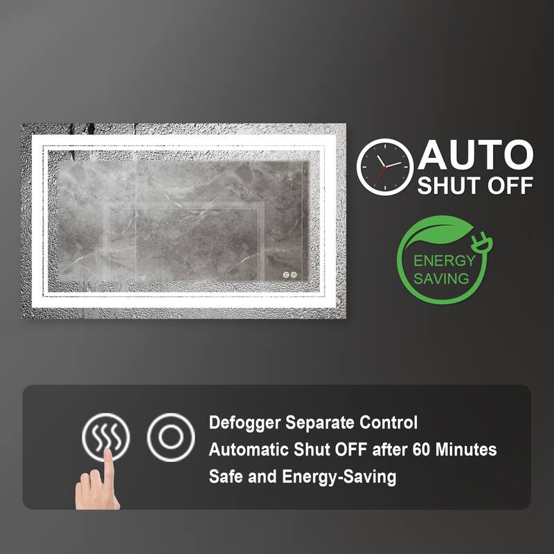 Retangular Wall Mounted LED Bathroom Mirror With Touch Switch Memory Mirror Anti-Fog (Horizontal/Vertical)