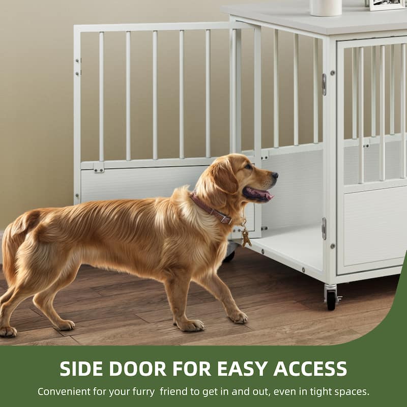 38"/43" Dog Crate Furniture Cage Table with Wheels And Double Doors