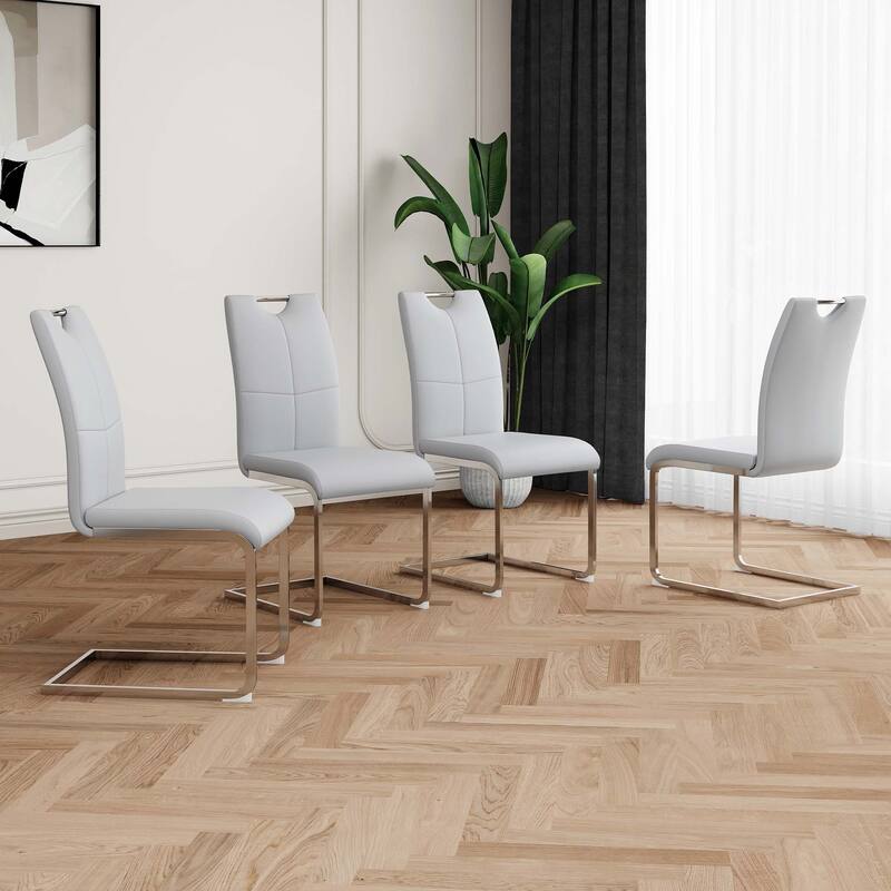 PU Dining Chair Living Room Chair with Silver Leg(Set of 4)