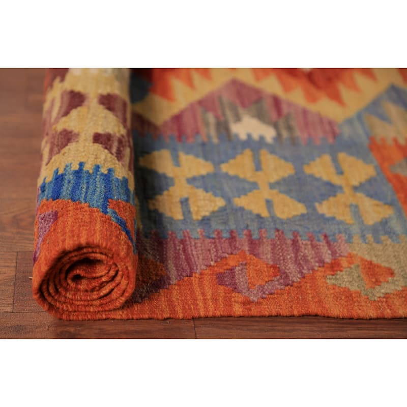 Orange Kilim Reversible Area Rug Hand-Woven Wool Carpet - 8'4"x 11'5"
