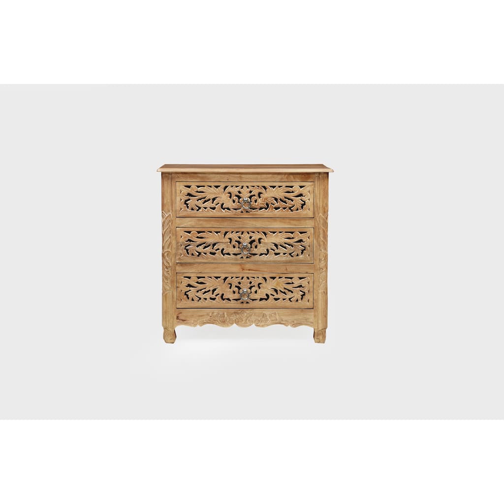 Florence Floral Solid Mango Wood 3-Drawer Nightstand Assembled