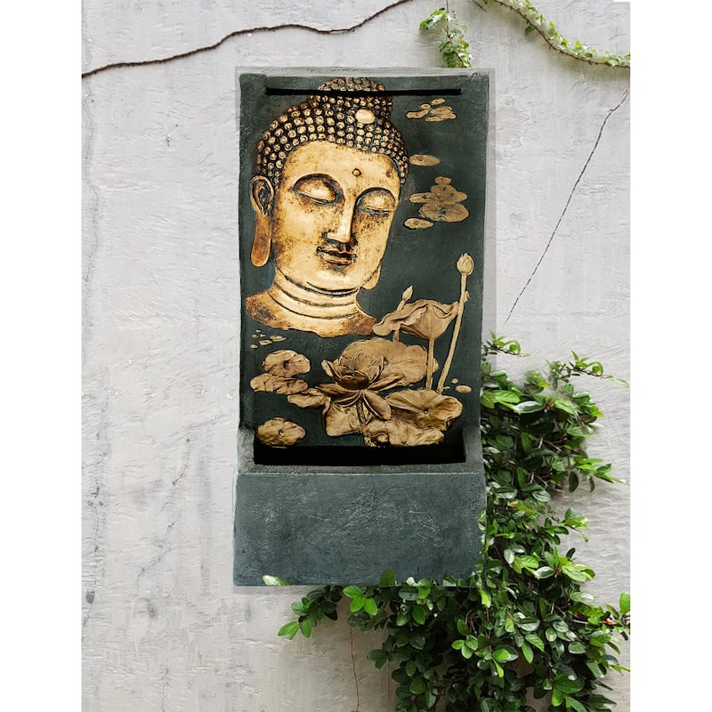 XBrand 29.5"H Bronze and Natural Polystone Indoor Outdoor Buddha Face Water Wall Fountain