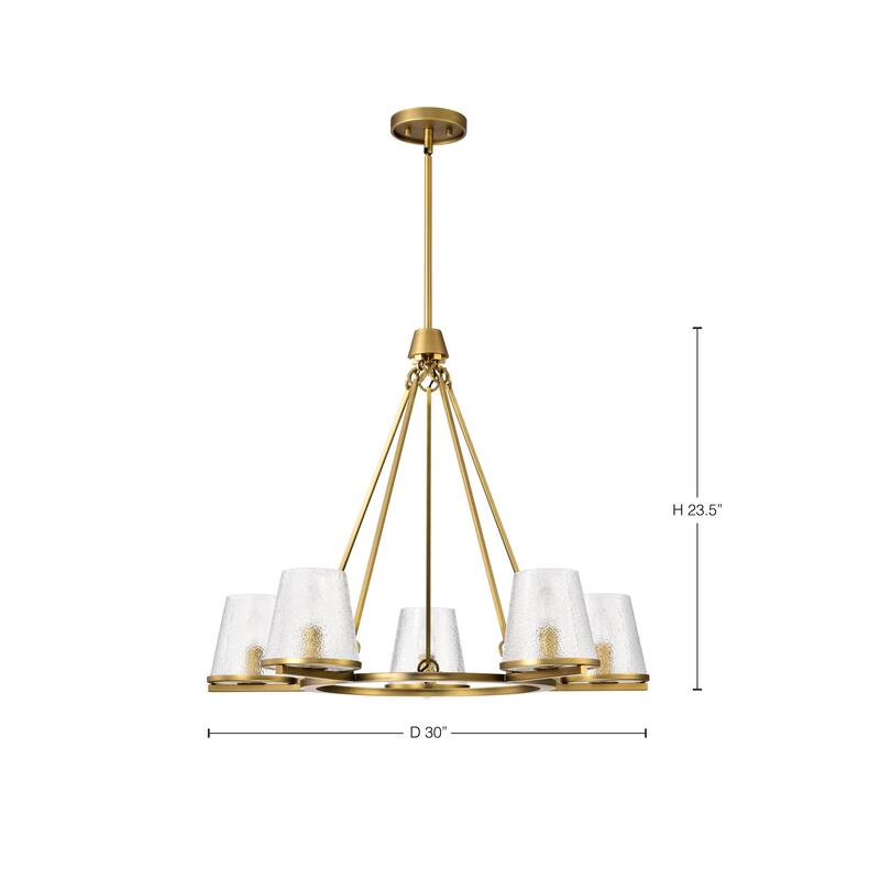 Valentine 5 Light Chandelier Vintage Brass Finish Hammered Glass - Vintage Brass
