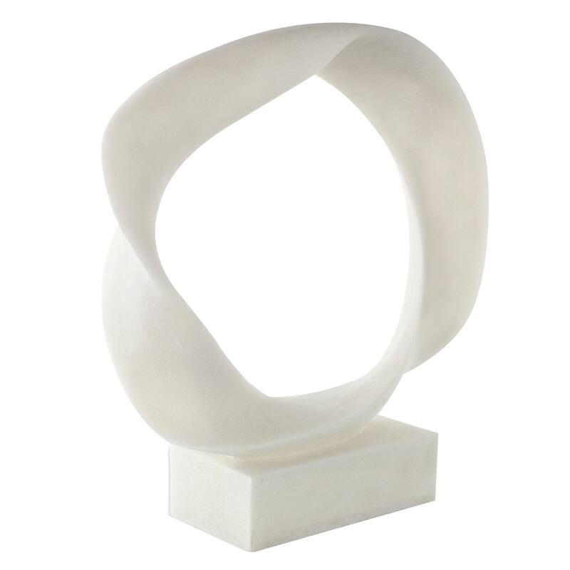 White Polystone Textured Open Wave Abstract Decorative Sculpture with Elevated Base