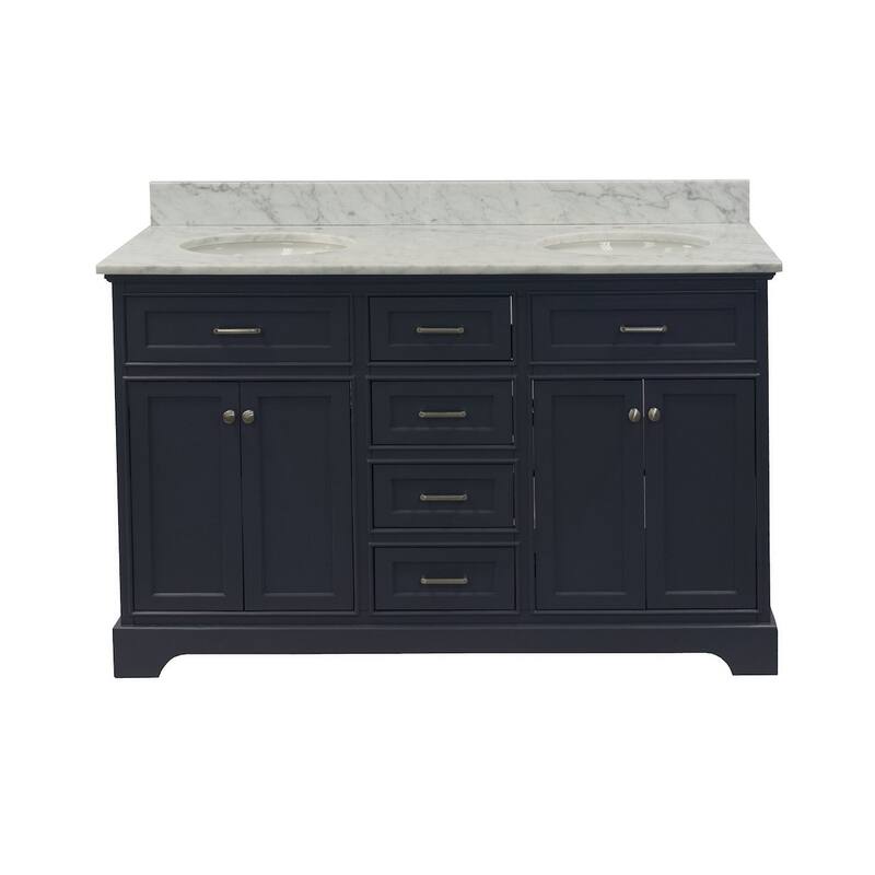 KitchenBathCollection Aria 60" Double Bathroom Vanity with Carrara Marble Top