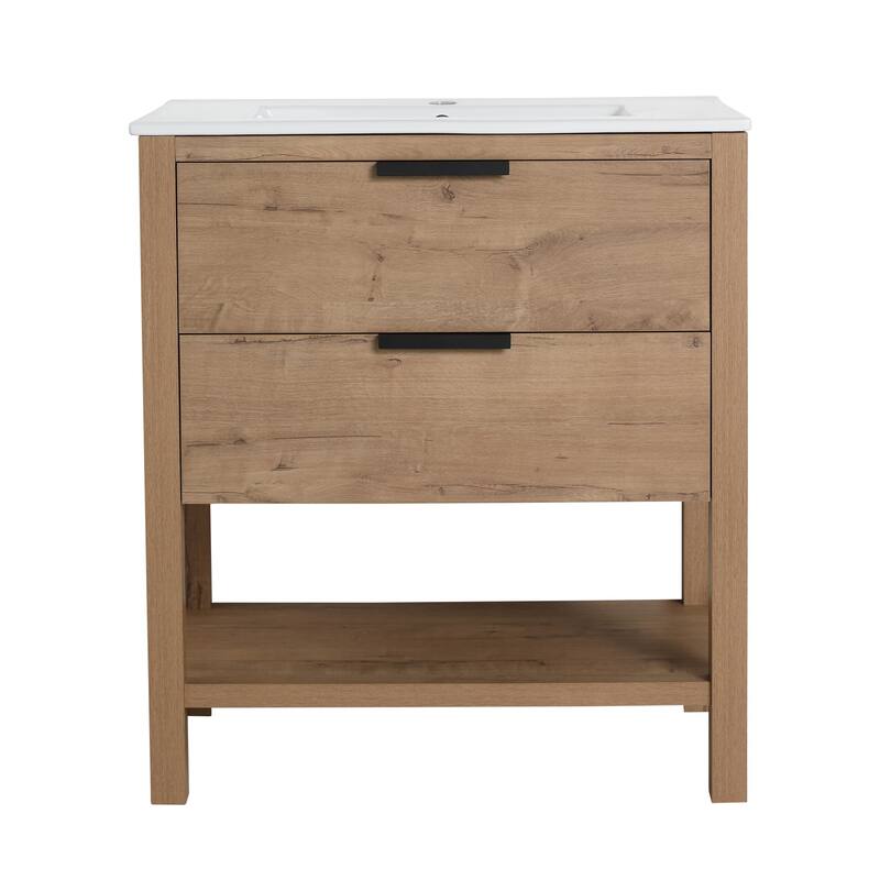 30" Bathroom Vanity with Resin Sink - White/Imitative Oak