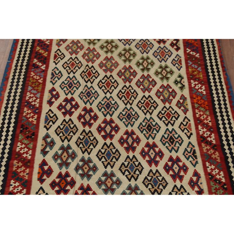 Kilim Qashqai Persian Vintage Rug Hand-Knotted Geometric Wool Carpet - 5'3"x 9'2"