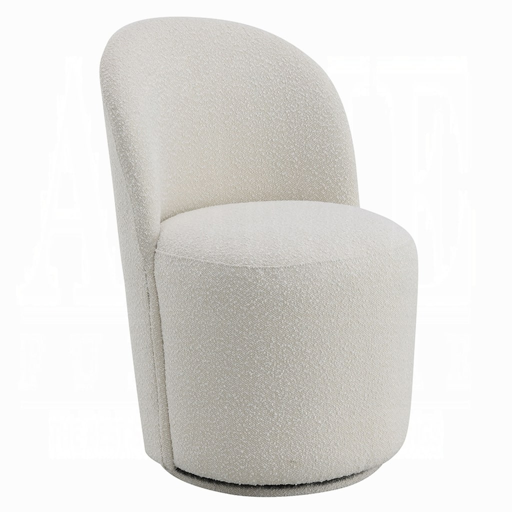 Accent Chair Set of 2, 360 Degree Swivel Rotation, Beige White Boucle
