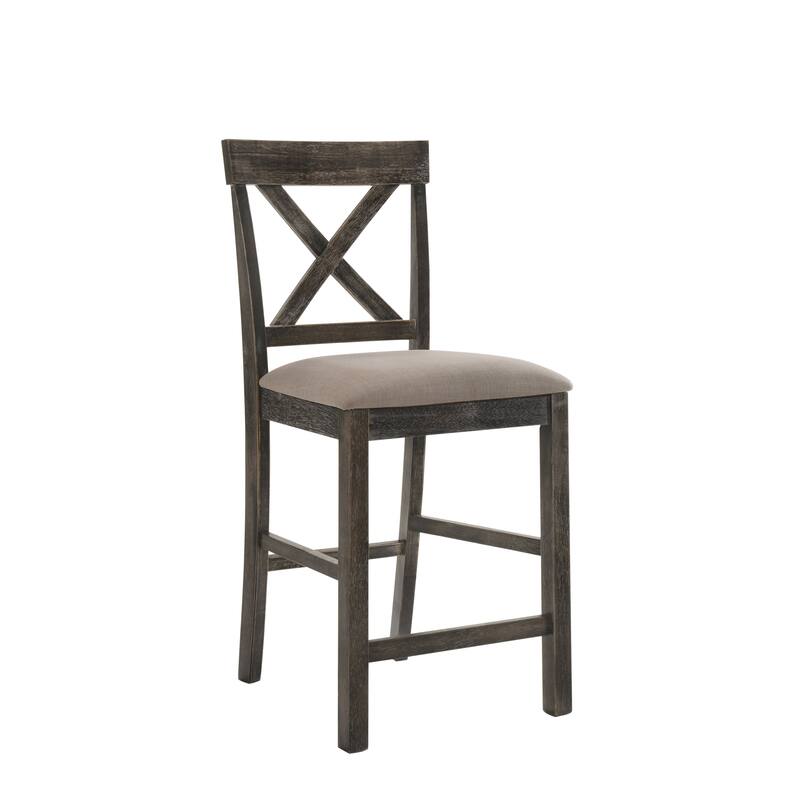 HomeRoots Set of Two 26" Tan and Dark Gray Linen and Solid Wood Counter Height Bar Chairs