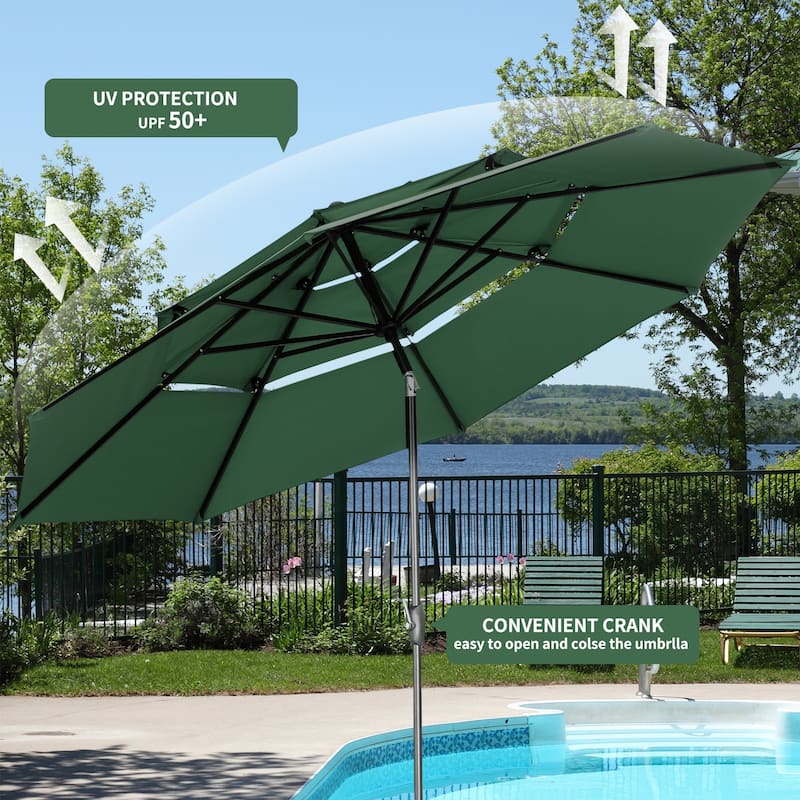 Ainfox 10 ft Patio Outdoor Umbrella with 3 Tiers and Crank Tilt Market Table Umbrella