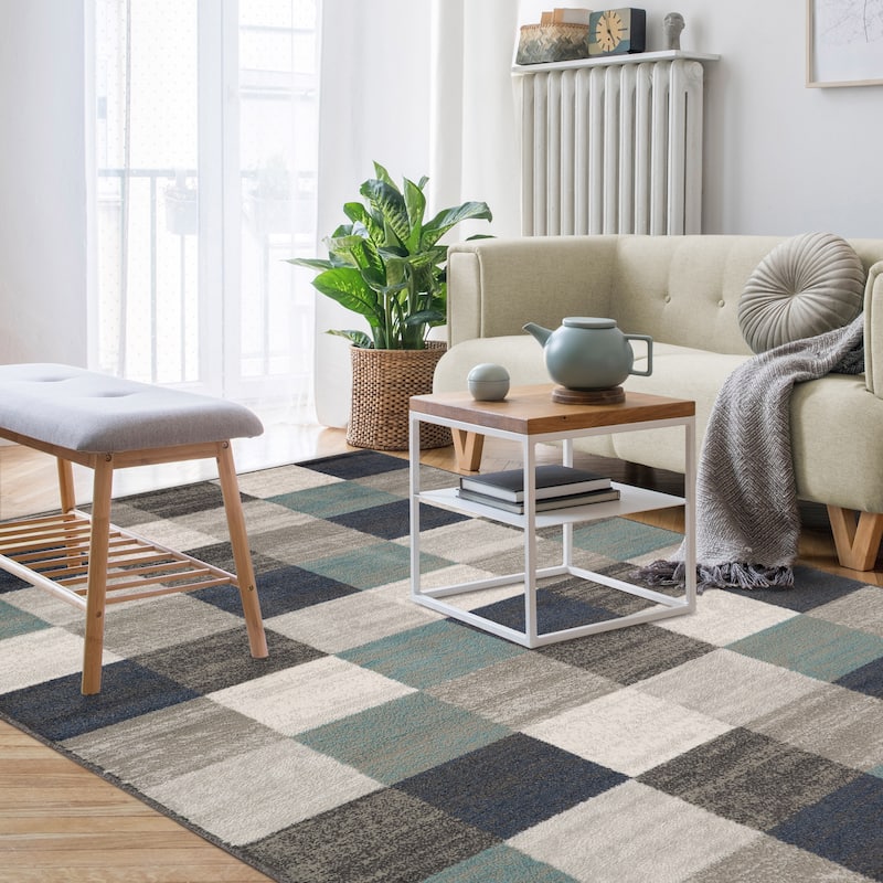 Contemporary Block Tile Indoor Area Rug or Runner by Superior - 5' x 8' - Rivulet