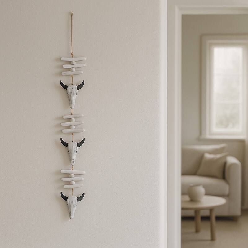 Decorative Wooden Cow Skulls for Home Decor - 29", Black & White - 29.0"