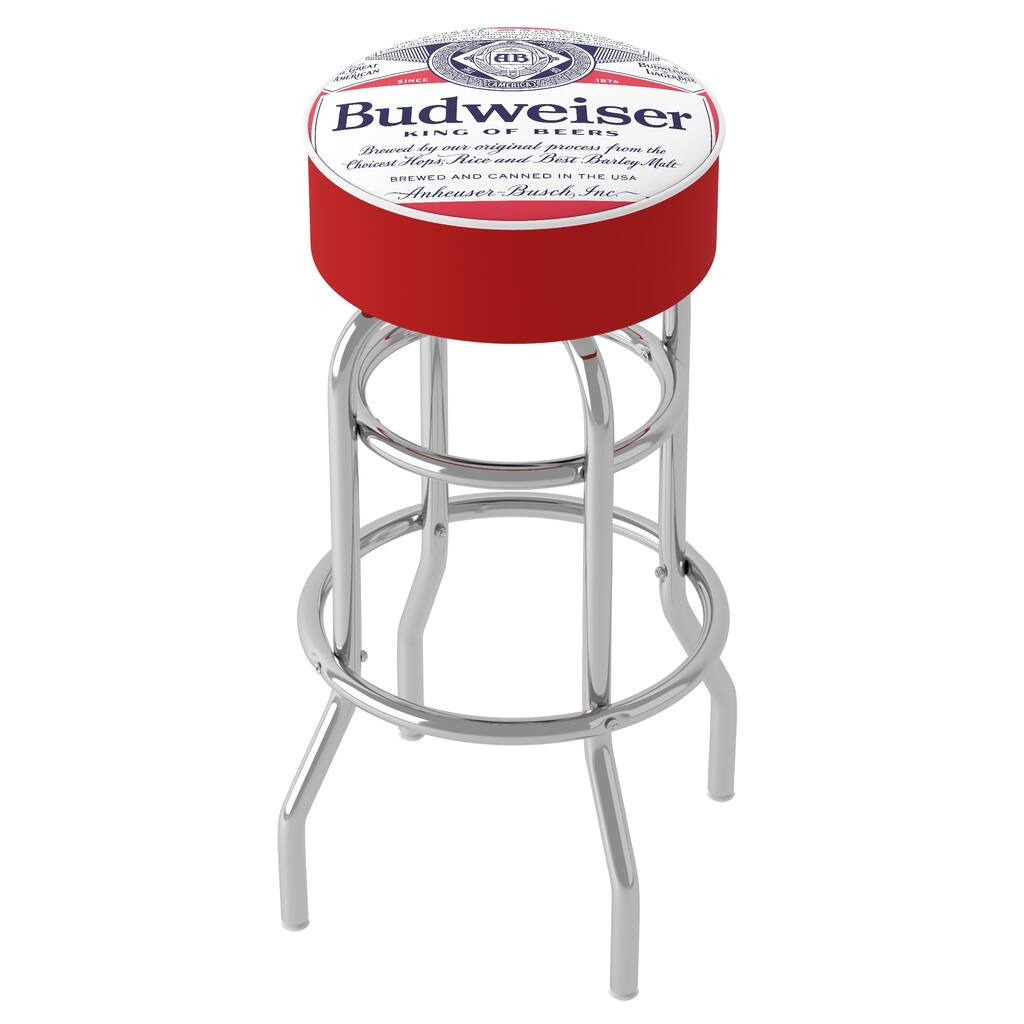 Budweiser Chrome Padded Bar Stool with Swivel - Label Design - 20" x 20" x 31"