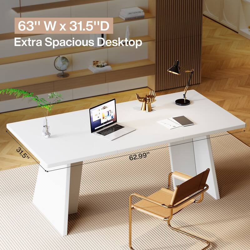 63" Modern White Executive Desk Computer Office Conference Table