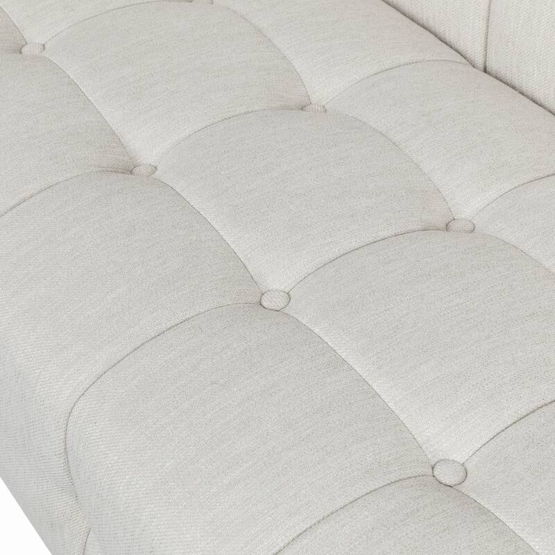 Roomfitters Mid-Century 3-Seater Sofa, Upholstered Tufted Couch for Living Room, Modern Wood-Accent Design, Beige
