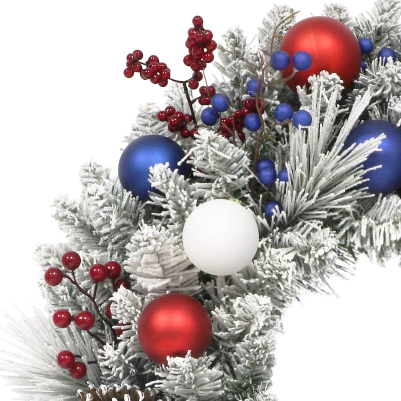 Flocked Decorated Artificial Christmas Wreath - 24” - Unlit