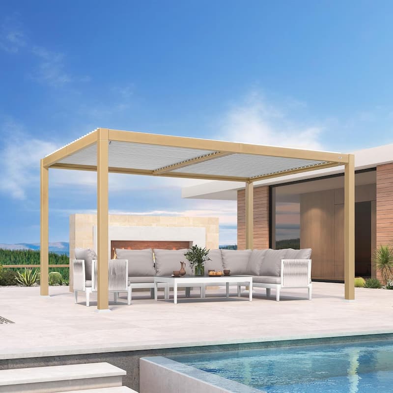 PURPLE LEAF Louvered Pergola Sun Shade Shelter with Adjustable Metal Roof for Patio Hardtop Pergola
