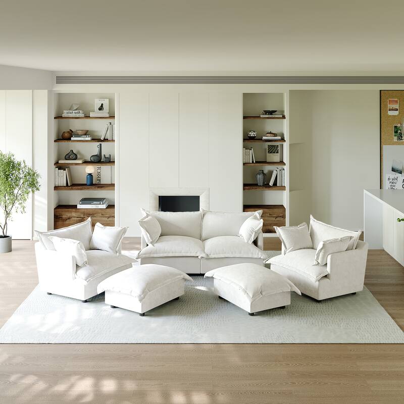 6 Piece Oversized Chenille Comfy Cloud Modular Sectional Sofa Set