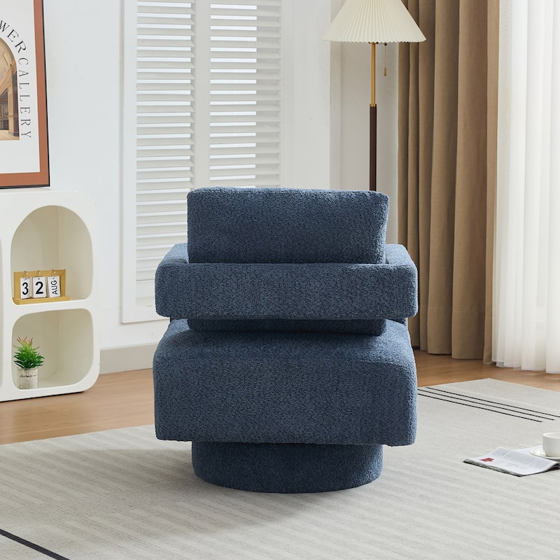 Roomfitters 29.13" Square Swivel Accent Chair, Modern Open Back Boucle Lounge Club Chair, 360° Rotation