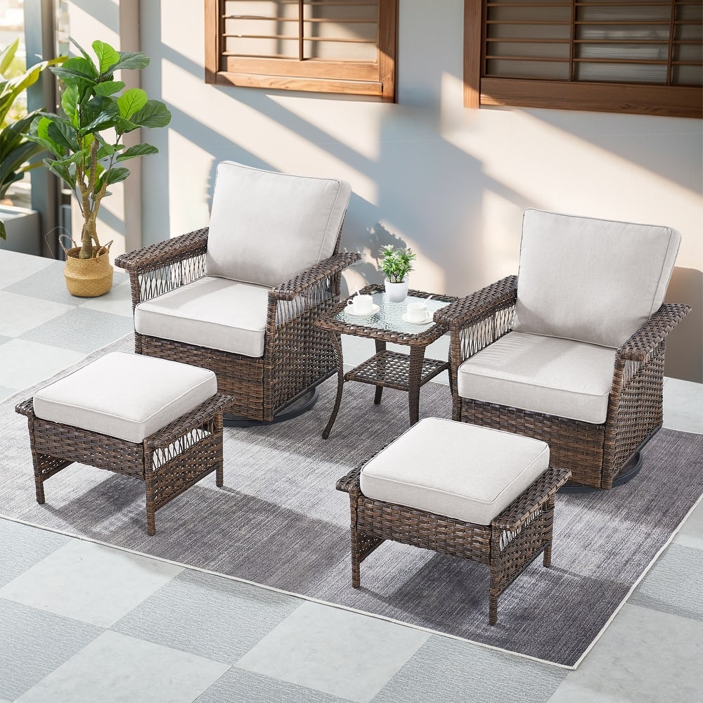 Gymojoy 3PCS Outdoor Swivel Gliders Chair Table with Ottoman