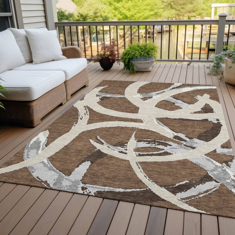 Machine Washable Indoor/ Outdoor Abstract Contemporary Chantille Rug - Brown - 3' x 5'