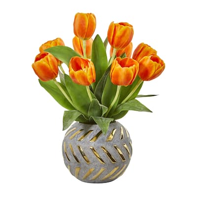 Bamboo Palm Tree 5ft Silk Faux Plant Indoor Outdoor Decor - Orange - 15