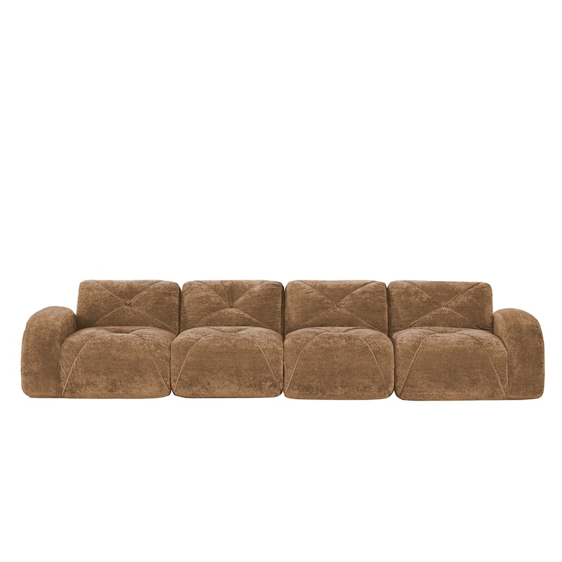Roomfitters 114 Inch Modular Floor Sofa, Fluffy Plush Sectional with Ottoman, Chocolate