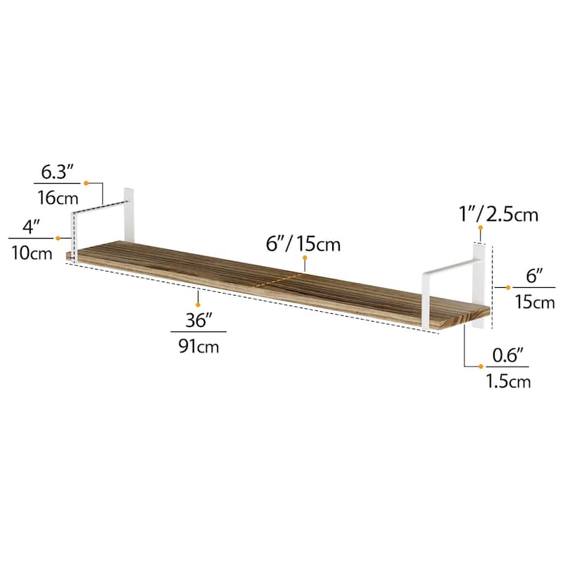 Wallniture Toledo 36" Floating Bookshelves for Farmhouse Wall Décor, Burnt Finish, Set of 3