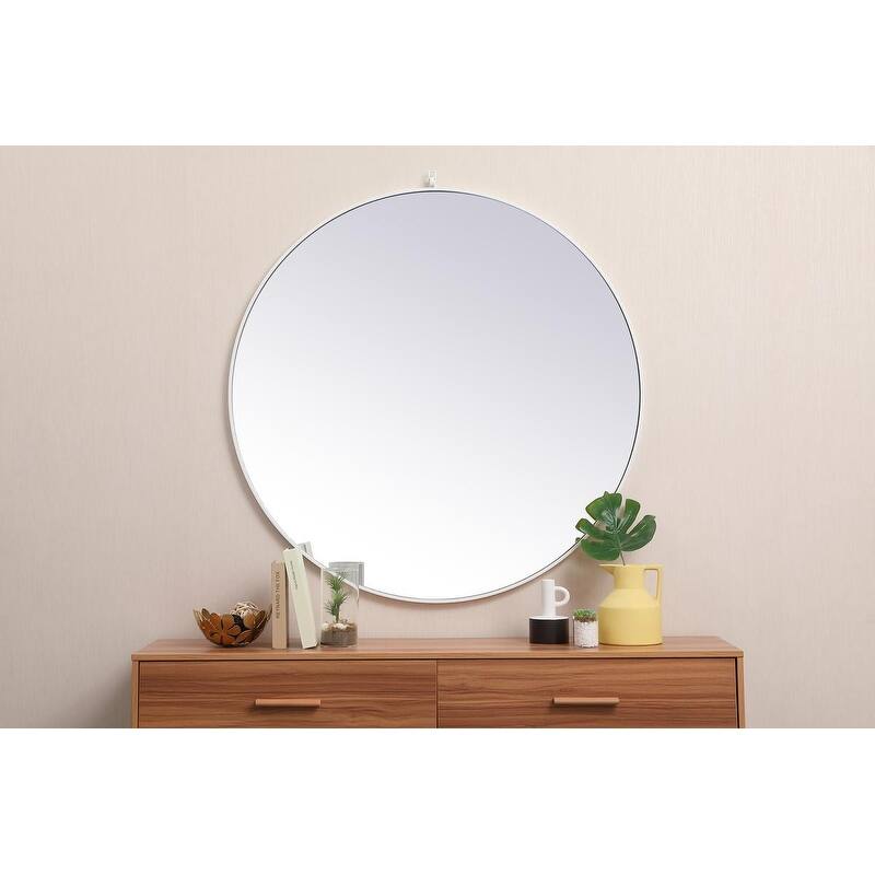 Carson Carrington Labbemala Metal Framed Round Wall Mirror - 45" Diameter - White