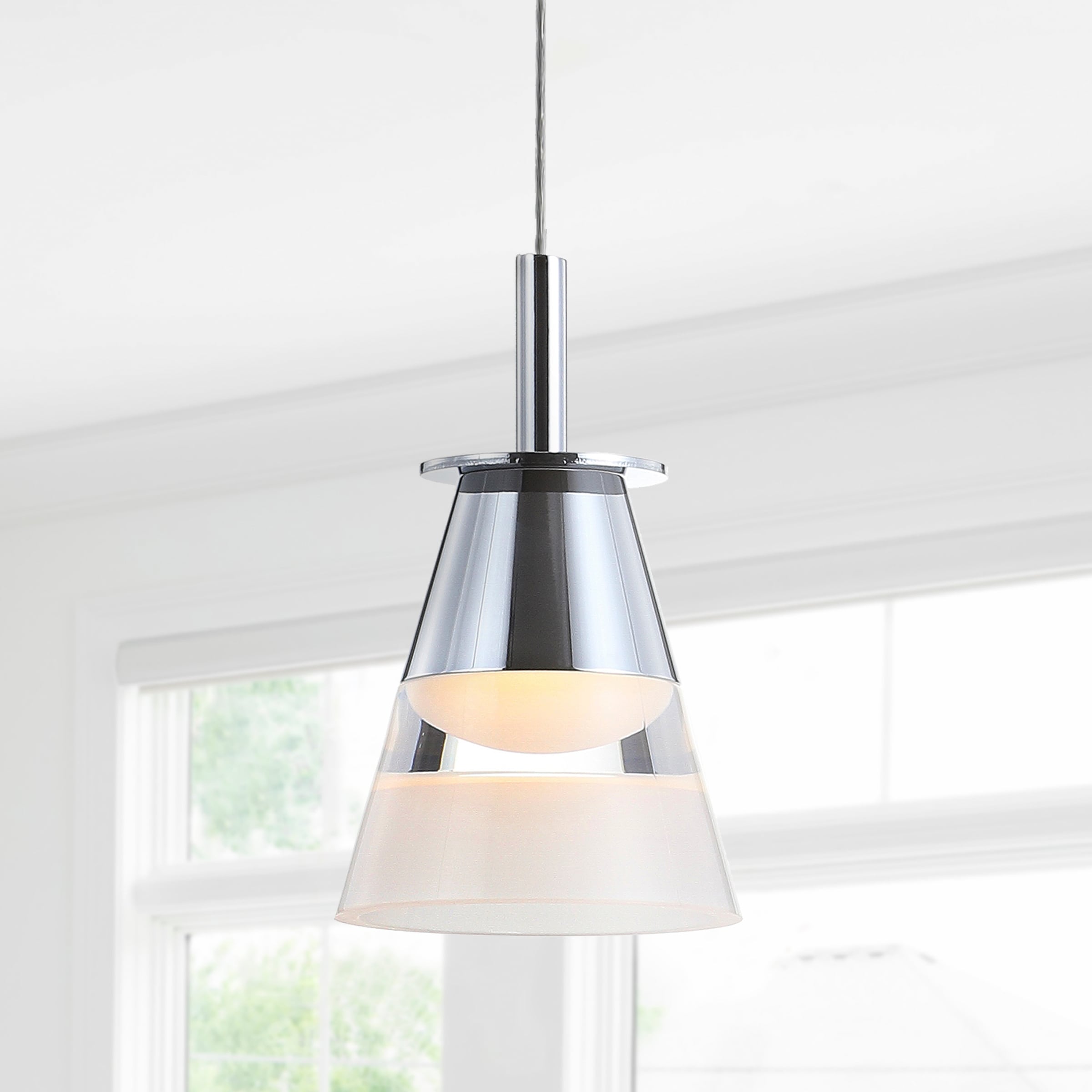 JONATHAN Y Orion 5" 1-Light Adjustable Metal Integrated LED Pendant, Chrome