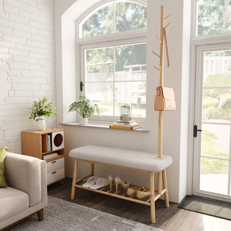 Entryway Bench - 13.3"D x 32.8"W x 64.5"H - Nature Bamboo