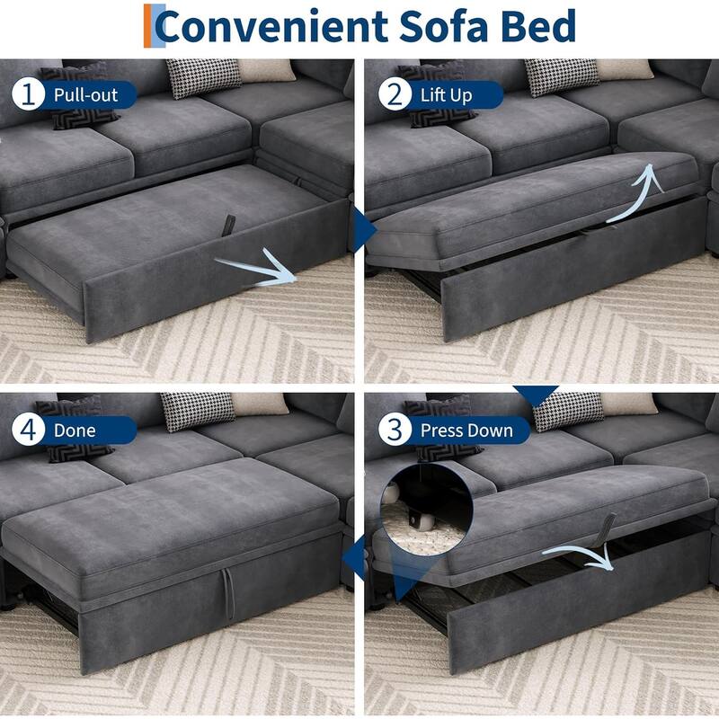 Sectional Sleeper Sofa with Pull Out Bed, Chenille Modular Sectional Couch