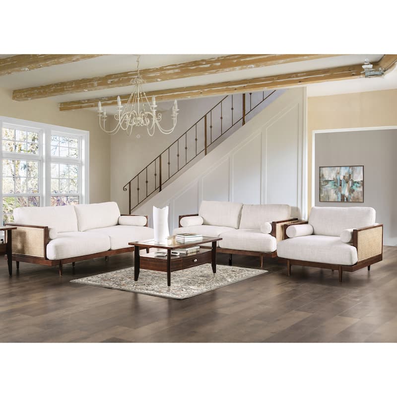 Jacques Mid Century Modern Rattan 3-piece Living Room Set by Furniture of America