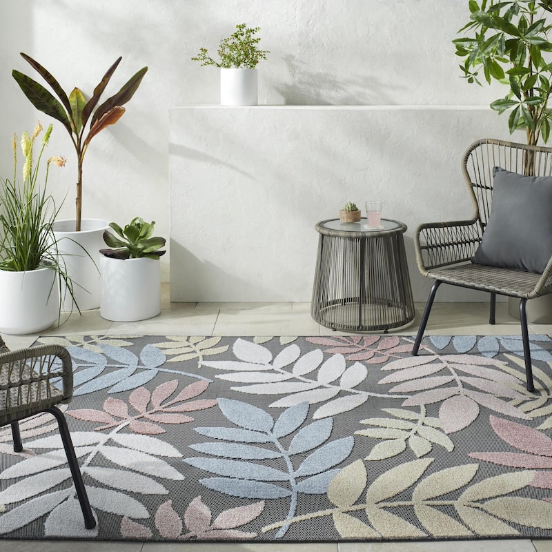 Livabliss Lakeside Coastal Floral Outdoor Area Rug - Black/Multi - 7' 10" x 10'