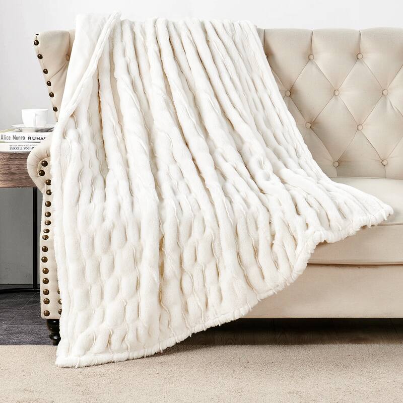 Home Soft Things Stretchy Solid Color FauxFur Throw Cozy Soft Blanket - 50" x 60" - White