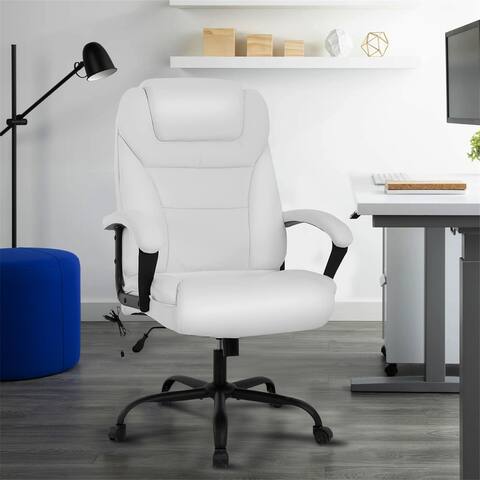 White PU Leather High Back Ergonomic Office Chair