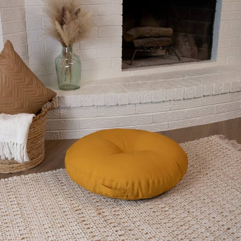 Sorra Home Solid Circle Tufted Floor Pillow with Handle - 24 in x 24 in x 5 - Mustard