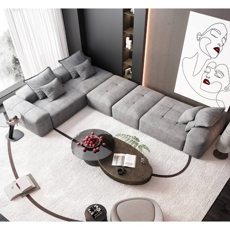 Modern 6 PCS DIY Combination Tufted Modular Sofa with 6 Pillows