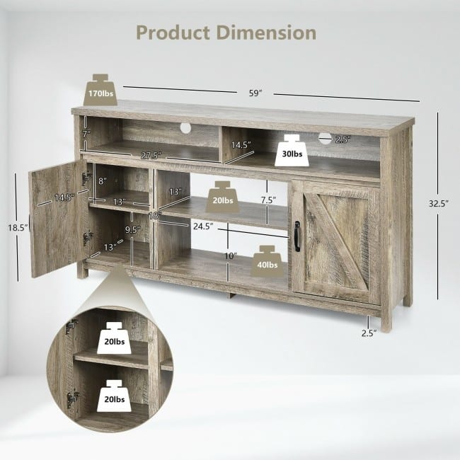 59 Inch TV Stand Media Center Console Cabinet with Barn Door for TV's 65 Inch - 59" x 16" x 32.5" (L x W x H)